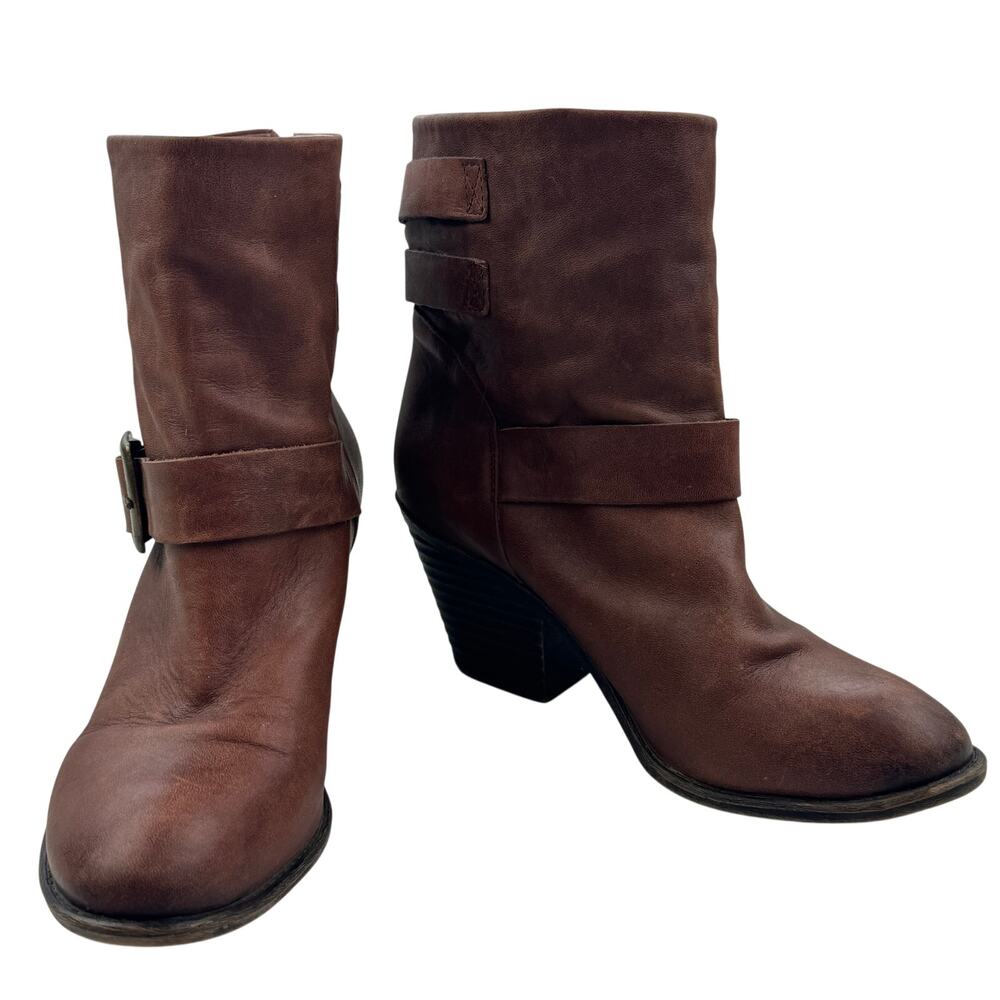 Lucky Brand Tommie Leather Buckle Western Leather Booties Women's Size 8